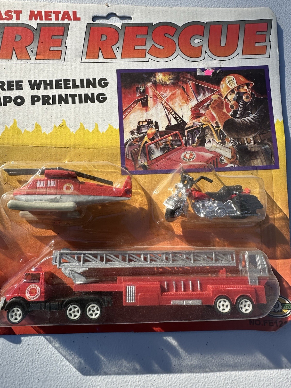 Retro Die Cast Fire Rescue Emergency Vehicle Set Sealed Ladder Truck Helicopter