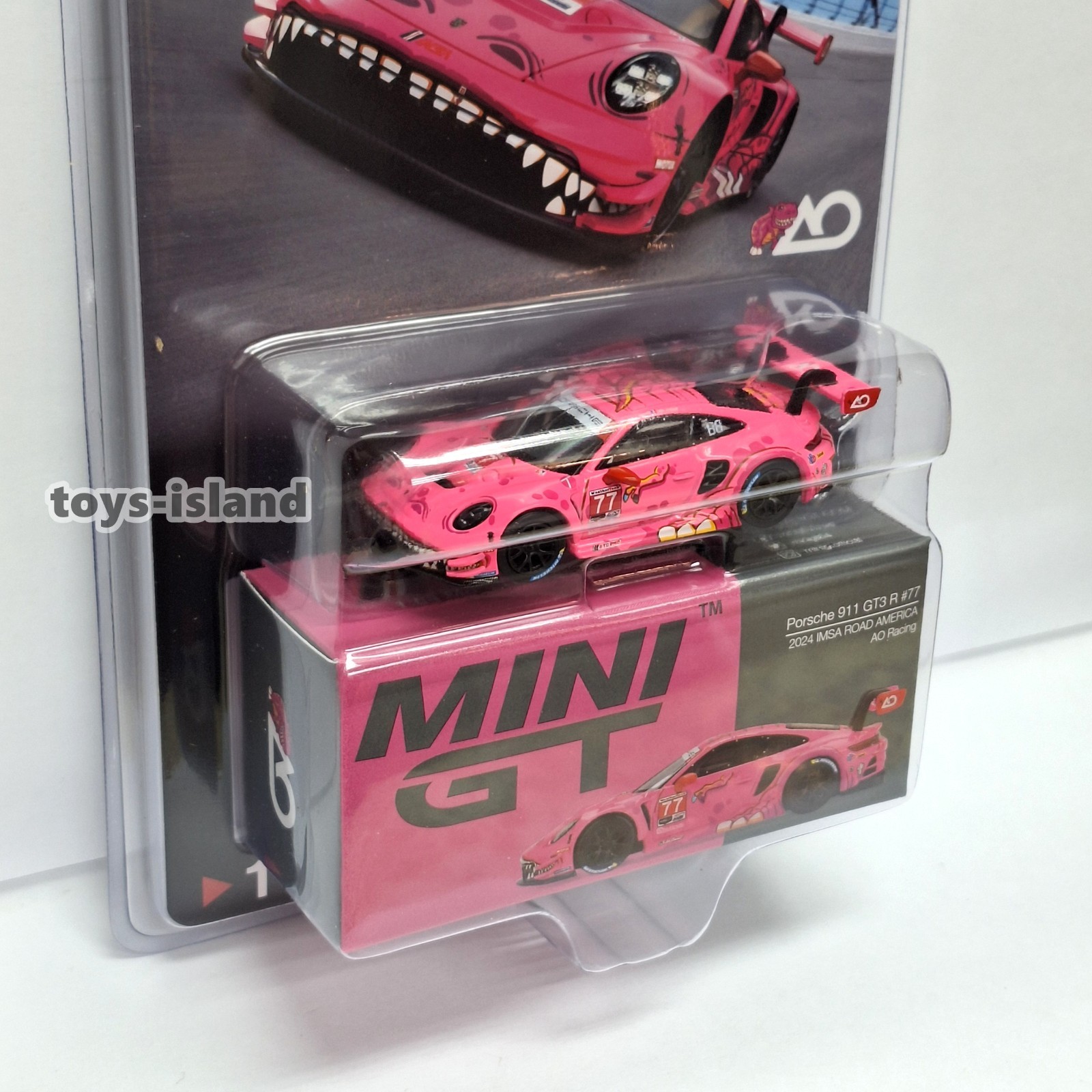 MINI GT 1052 Porsche 911 GT3 R #77 2024 IMSA Road America AO Racing New 1/64 BL