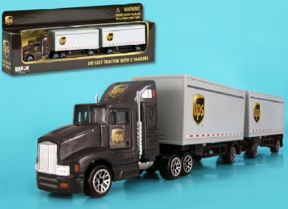 UPS 8″ TRACTOR w DOUBLE TRAILER TRUCK REALTOY DARON TOYS DIECAST 1:87