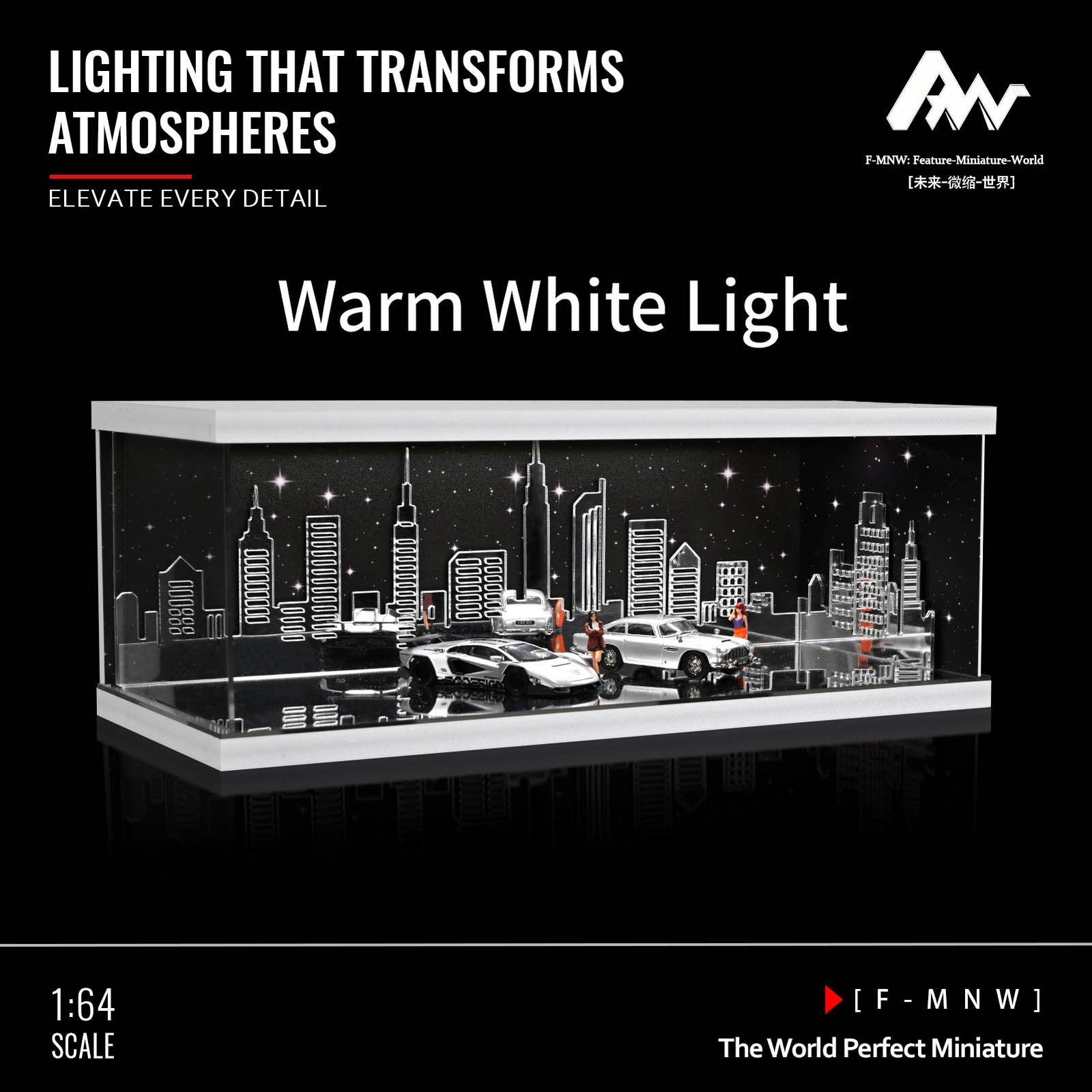 1/64Diorama Diecast Garage Model LED Parking Lot Scene Model Car Display Case US
