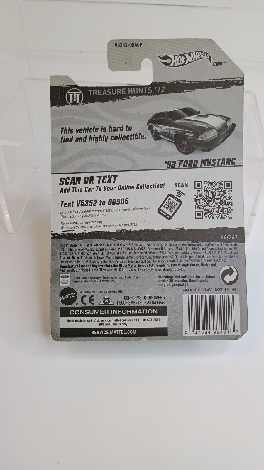 2011 Hot Wheels TREASURE HUNTS ’12 ~ ’92 FORD MUSTANG Blue ~ NEW SEALED
