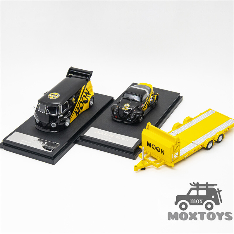 Mini Station 1:64 RWB-Targa Beetle T1 Van Trailer Set Mooneyes Model Car