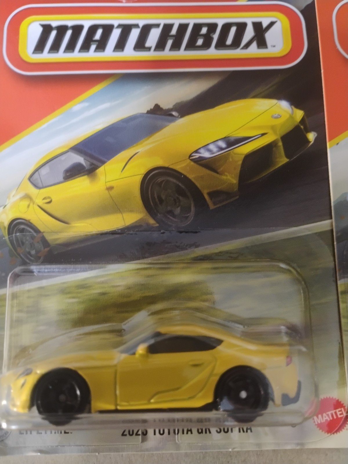 Blue And Yellow 2023 Toyota Gr Supra Matchbox 164 Scale
