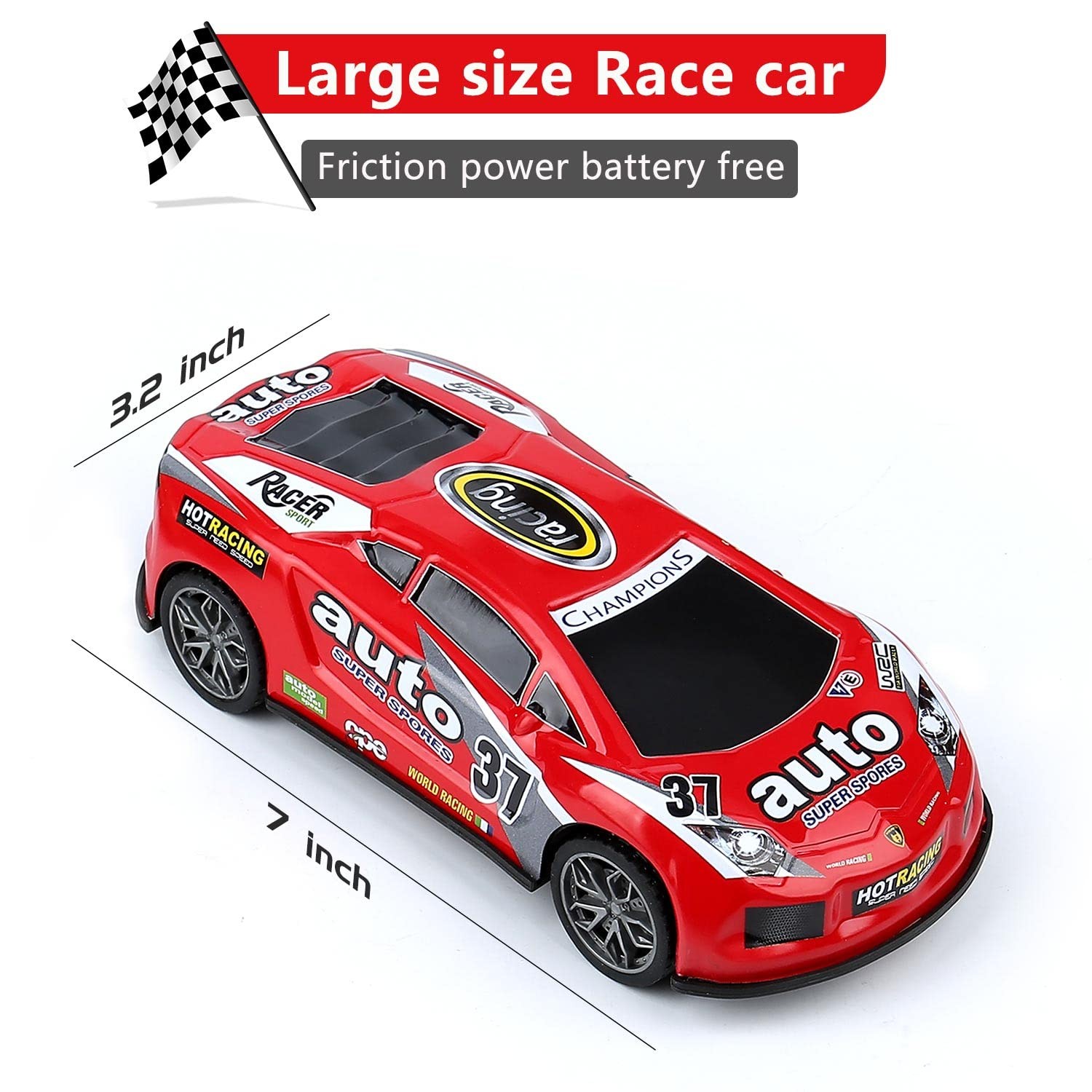 7 inch Friction Power Car Toys Set, Push and Go Pull Back Trucks Wind up Race…
