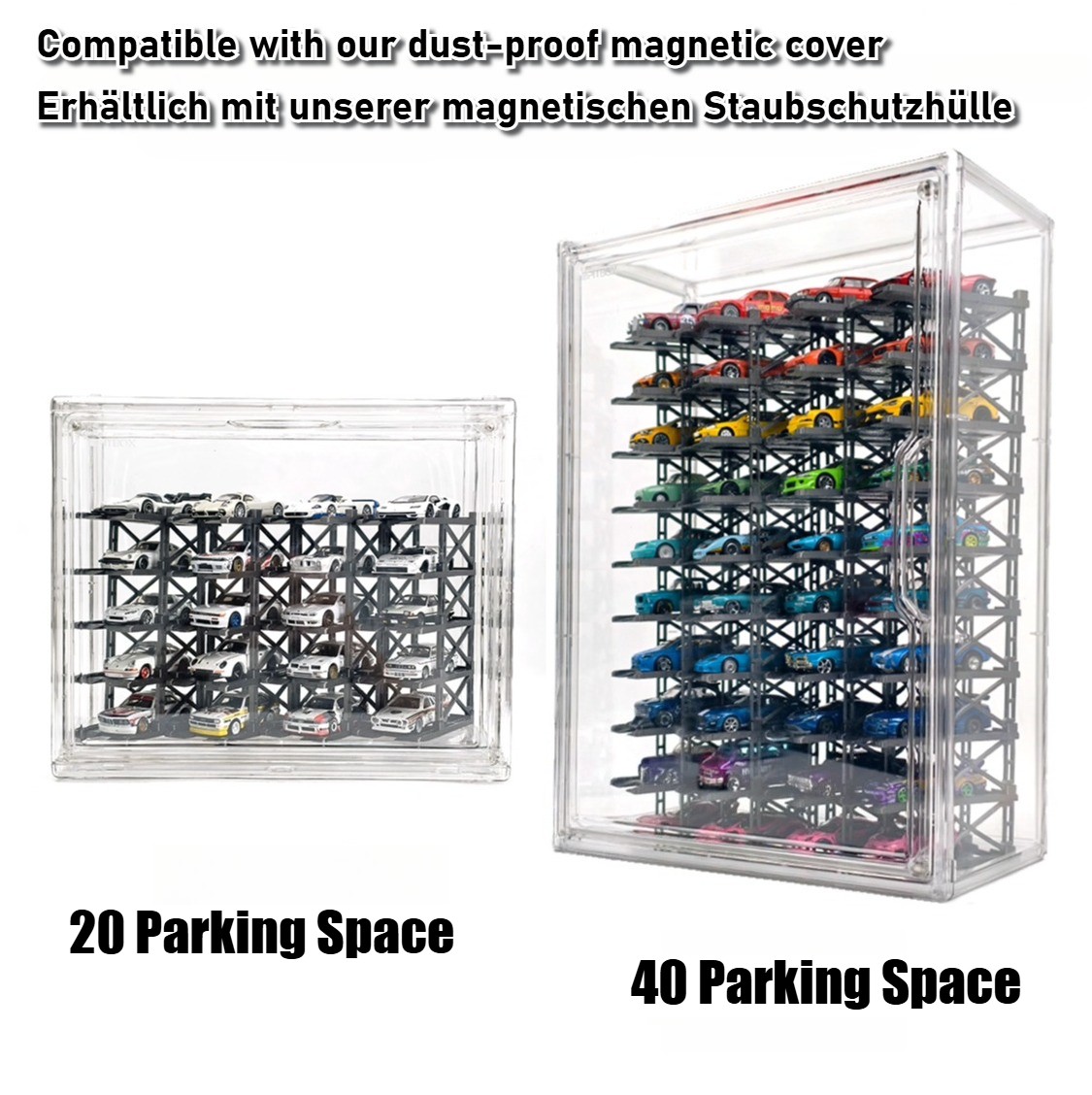 US Diorama 1/64 Parking Rack Model Set Garage Magnetic Acrylic Display Case Gift