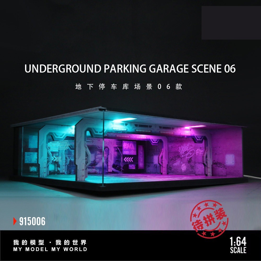 Diorama 1/64 Diecast Garage Model LED Lighting Parking Lot Display Case Scene