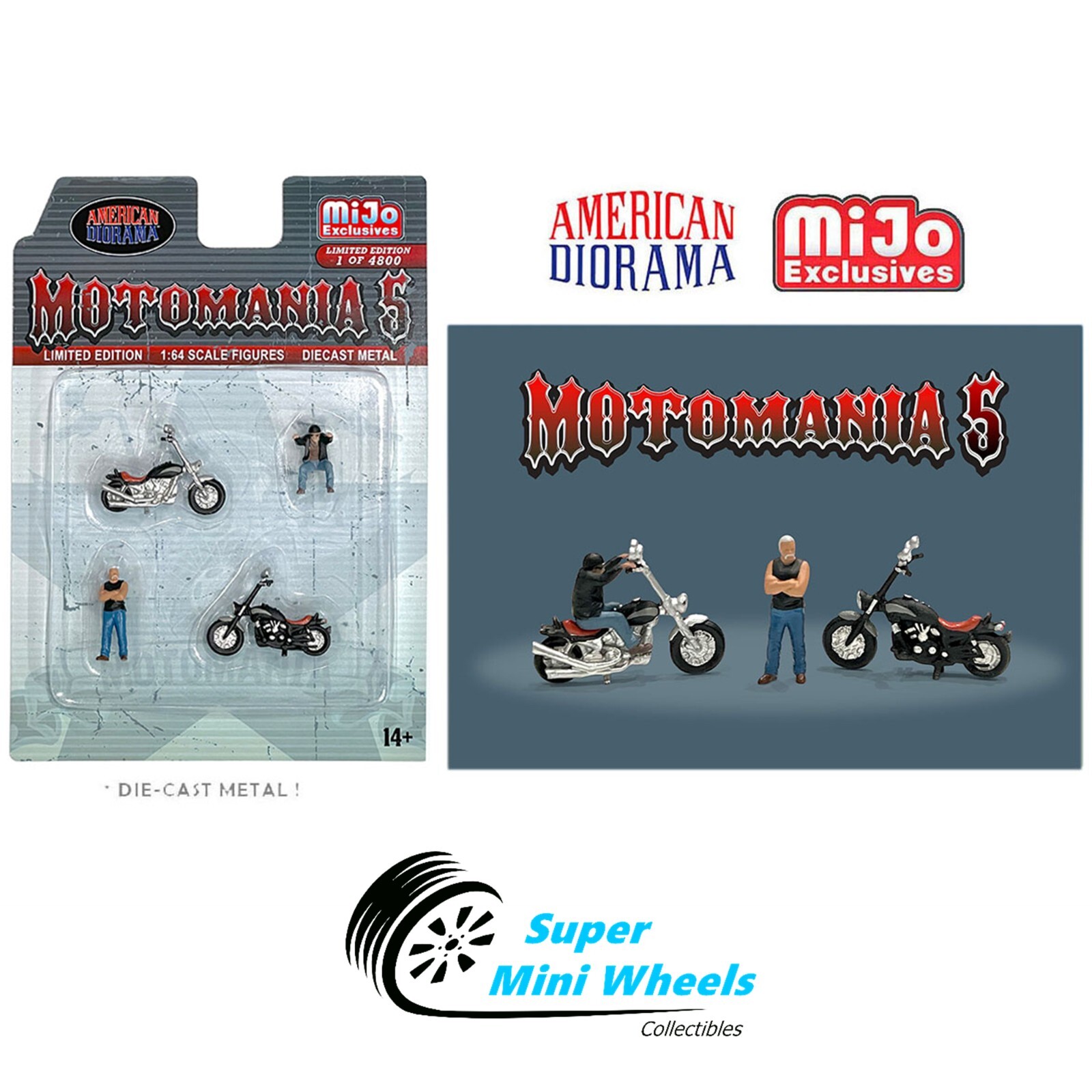 American Diorama 1:64 – Motomania 5 Figures – 4pcs Set – Metal – AD-76512MJ