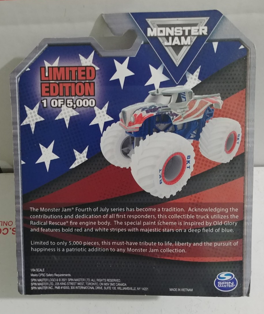 new mint 2022 Monster Jam Truck 4th Of July INDEPENDENCE DAY LIMITED 1/5000