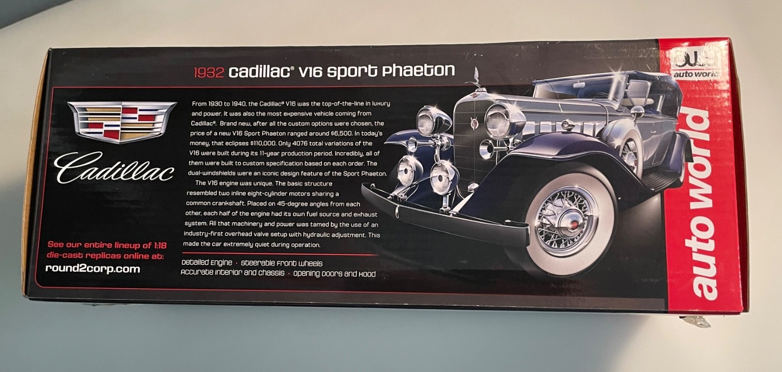 Auto World 1932 Cadillac V16 Sport Phaeton – 1:18 Scale Die Cast – Original Box