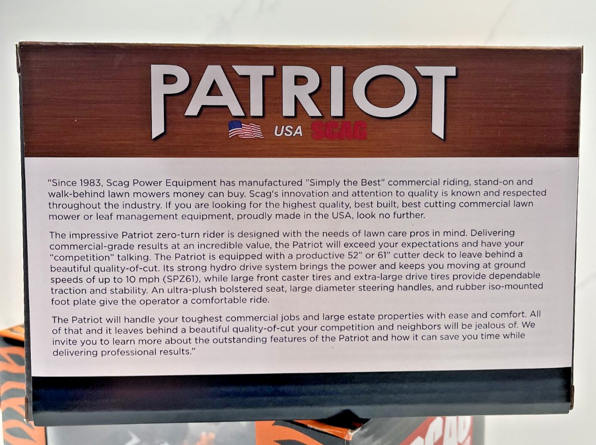 Scag Patriot 1/16 Scale Diecast Replica Zero-Turn Lawnmower
