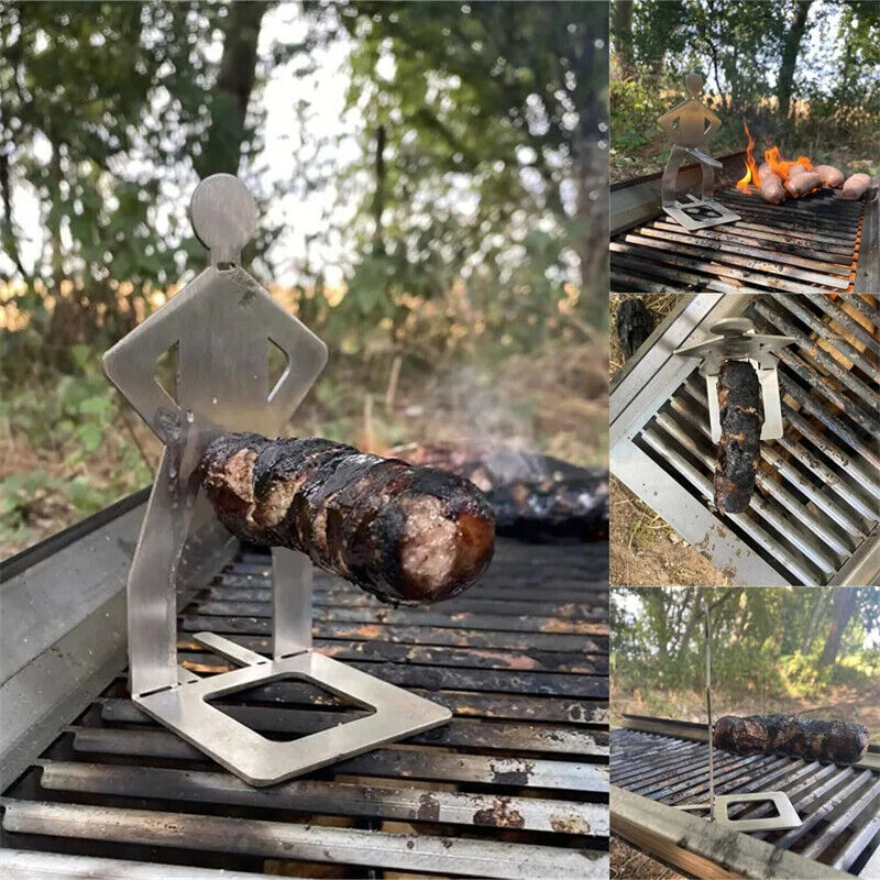2-4Pcs Foldable BBQ Grill Rack Standing Man Shape Funny Hot Dog Roaster Holder