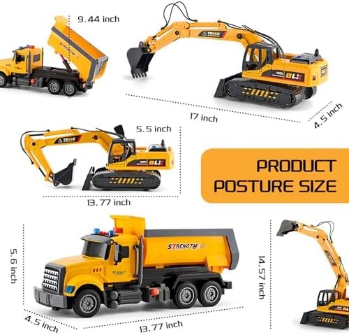 LerBao 2 Pack Large Construction Engineering Truck Toys,Moveable Claw Excavat…