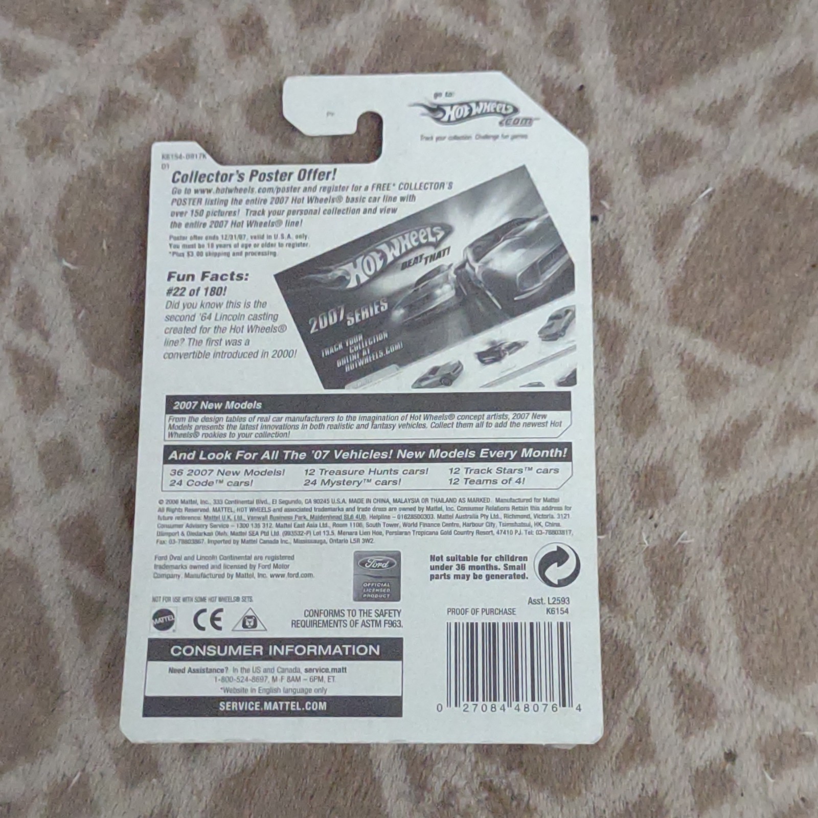 Hot Wheels 2007 New Models ’64 Lincoln Continental 1:64 Diecast Blue Unopened
