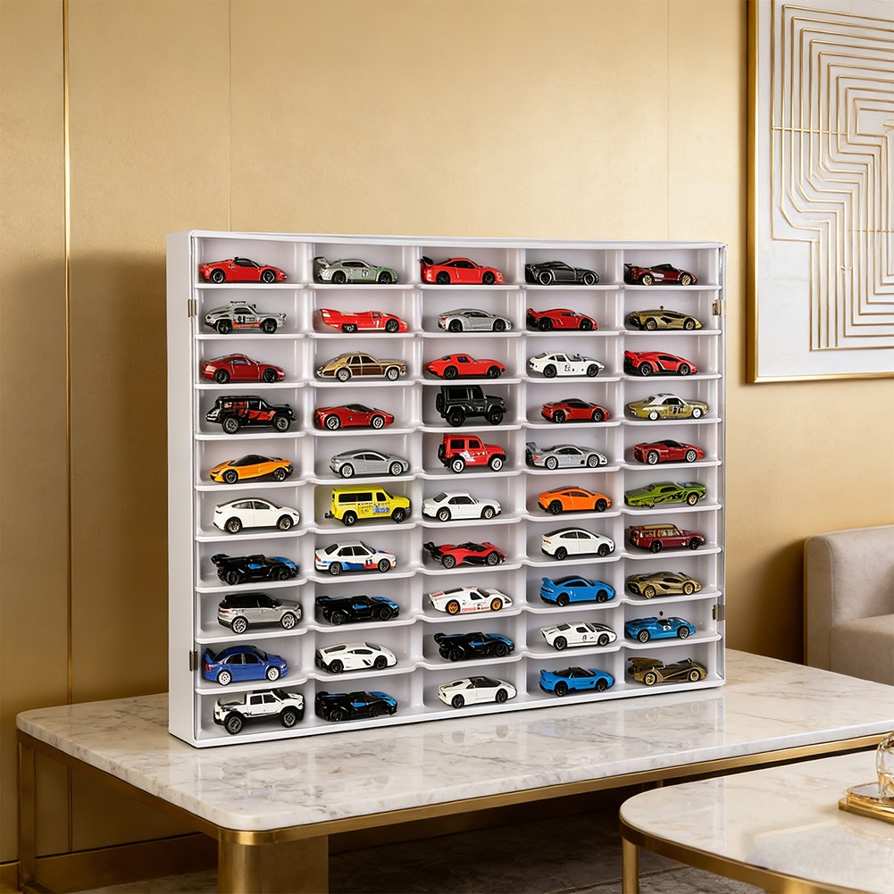 Acrylic Display Case for HW 1/64 Diecast Car Matchbox Toy Storage Shelf 50-Grid