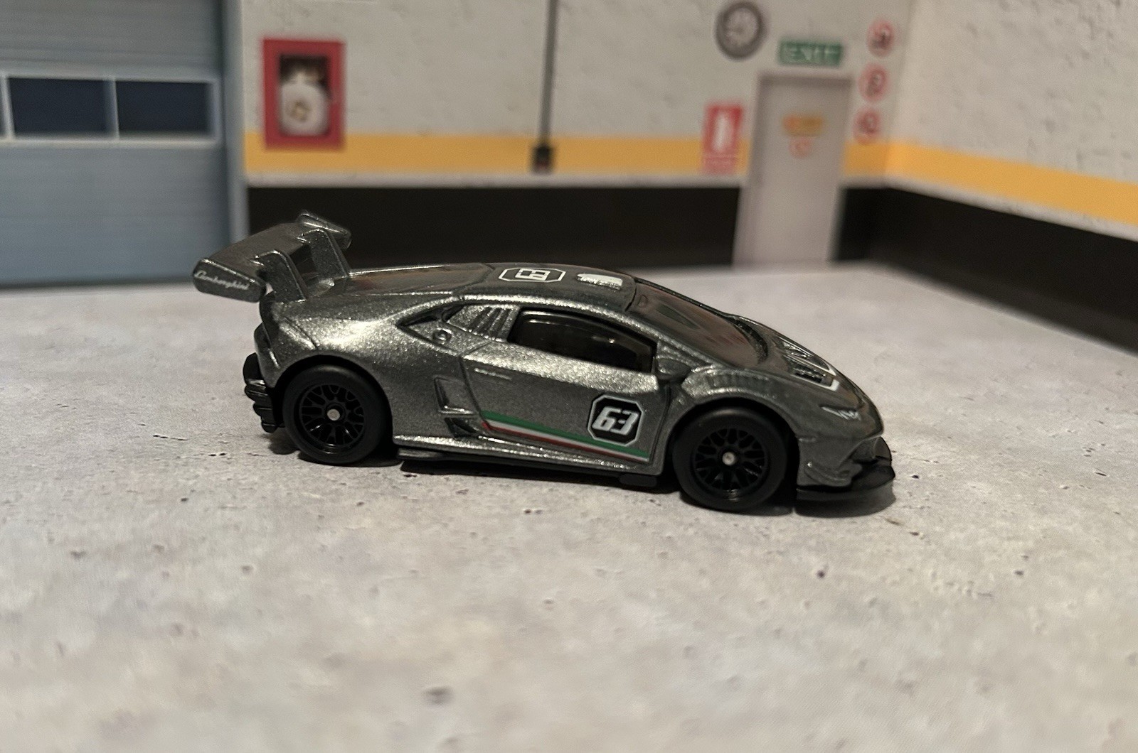 Hot Wheels Lamborghini Huracan Gray W/ Real Riders Tires On Black Spokes