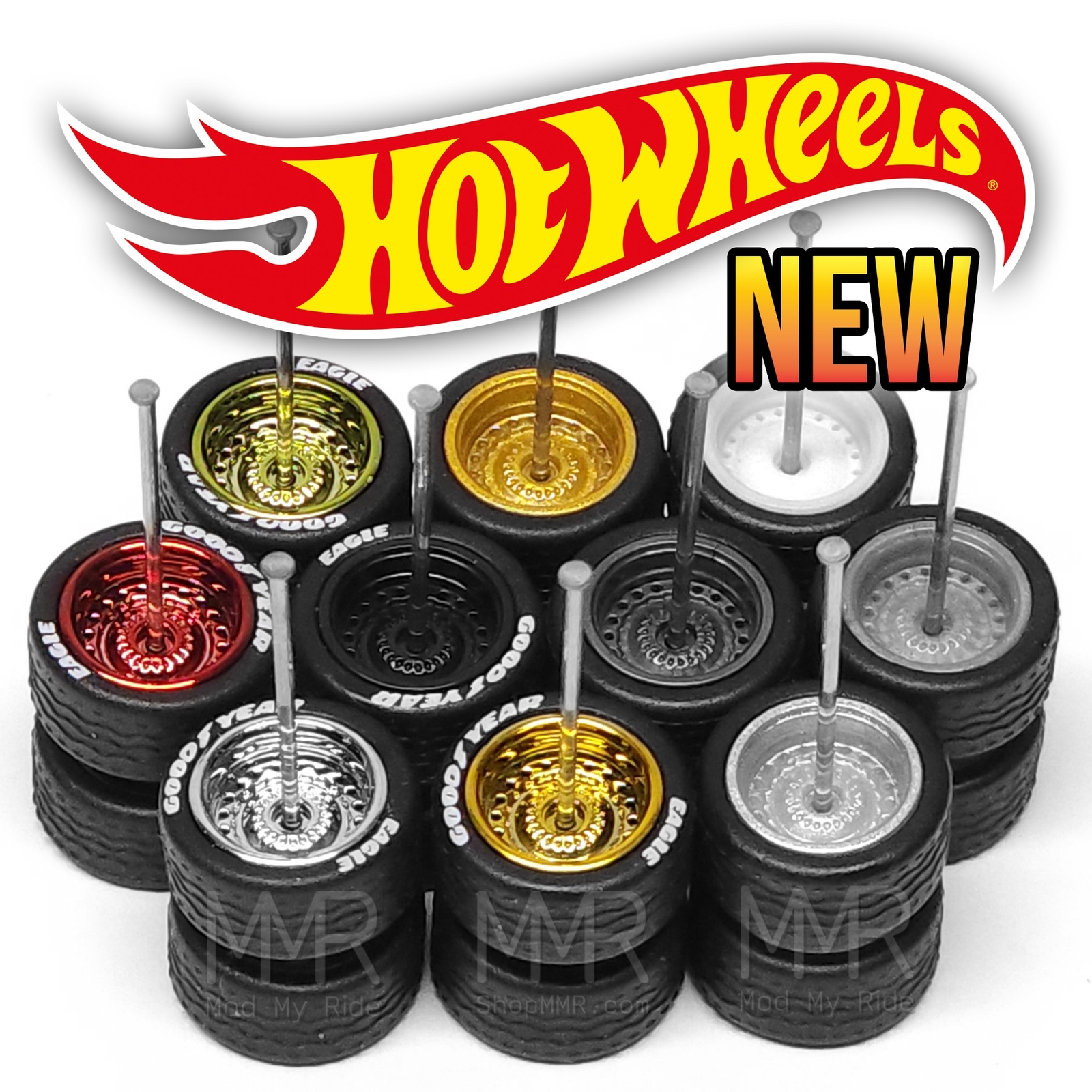 1/64 Scale STEELIES v2 Real Rider Wheels Rims Tires Set for Custom Hot Wheel