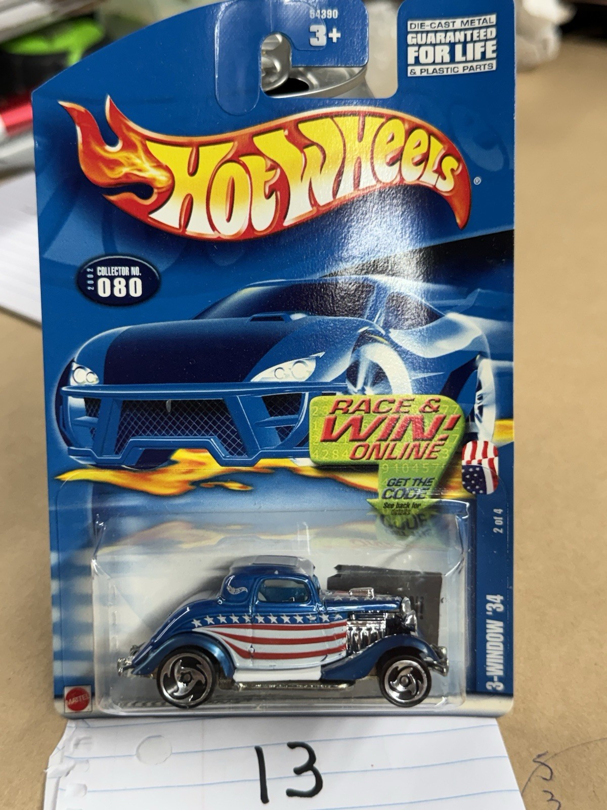 2002 Hot Wheels 3 Window ‘34 #080 SEE CARD EDGE