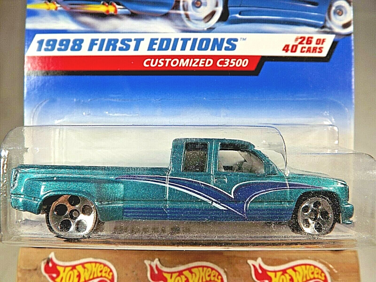 1998 Hot Wheels #663 First Editions 26/40 CUSTOMIZED C3500 Green Short FatStripe