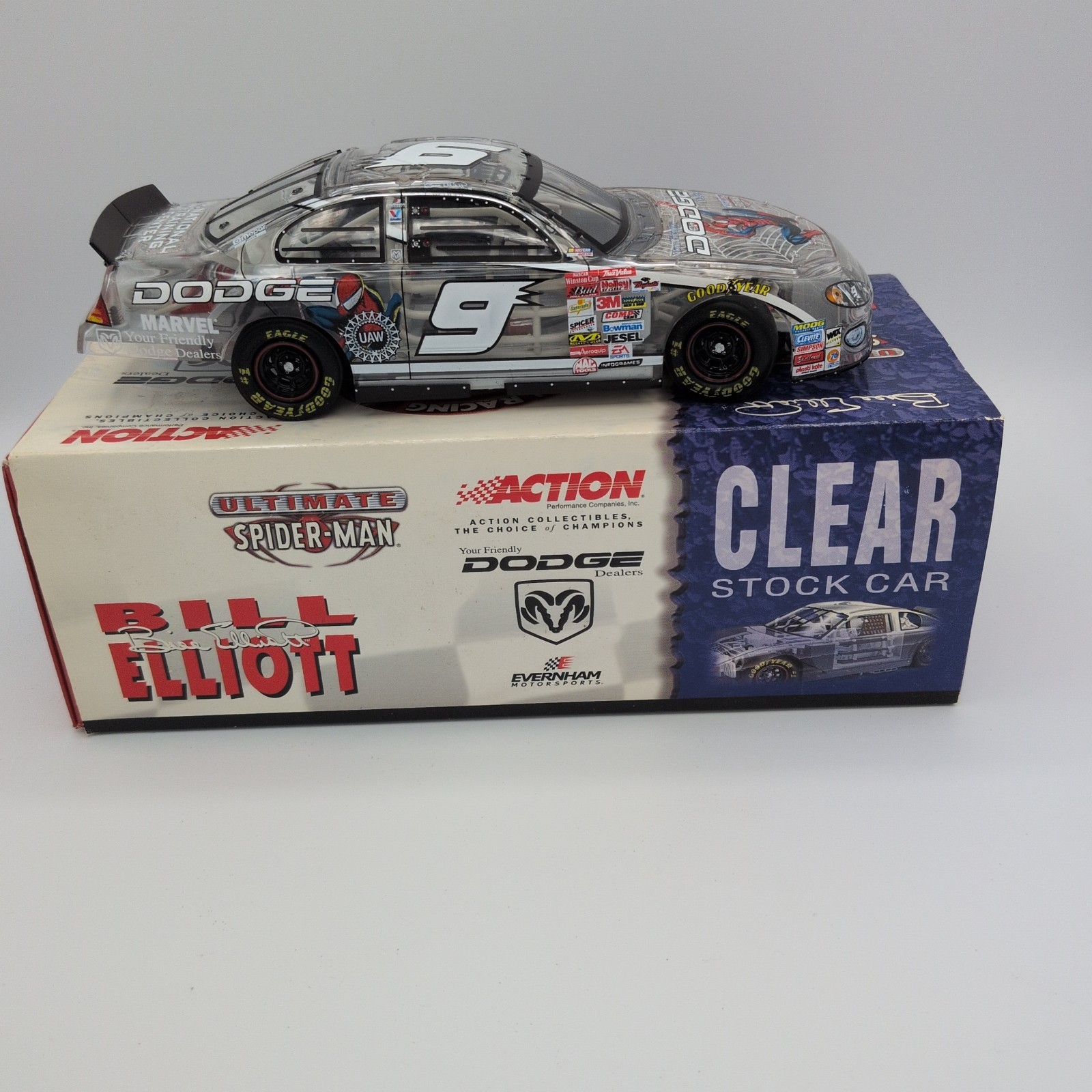 Bill Elliott #9 Marvel Spider-Man 2001 Dodge Intrepid Clear Car 1:24 Die Cast