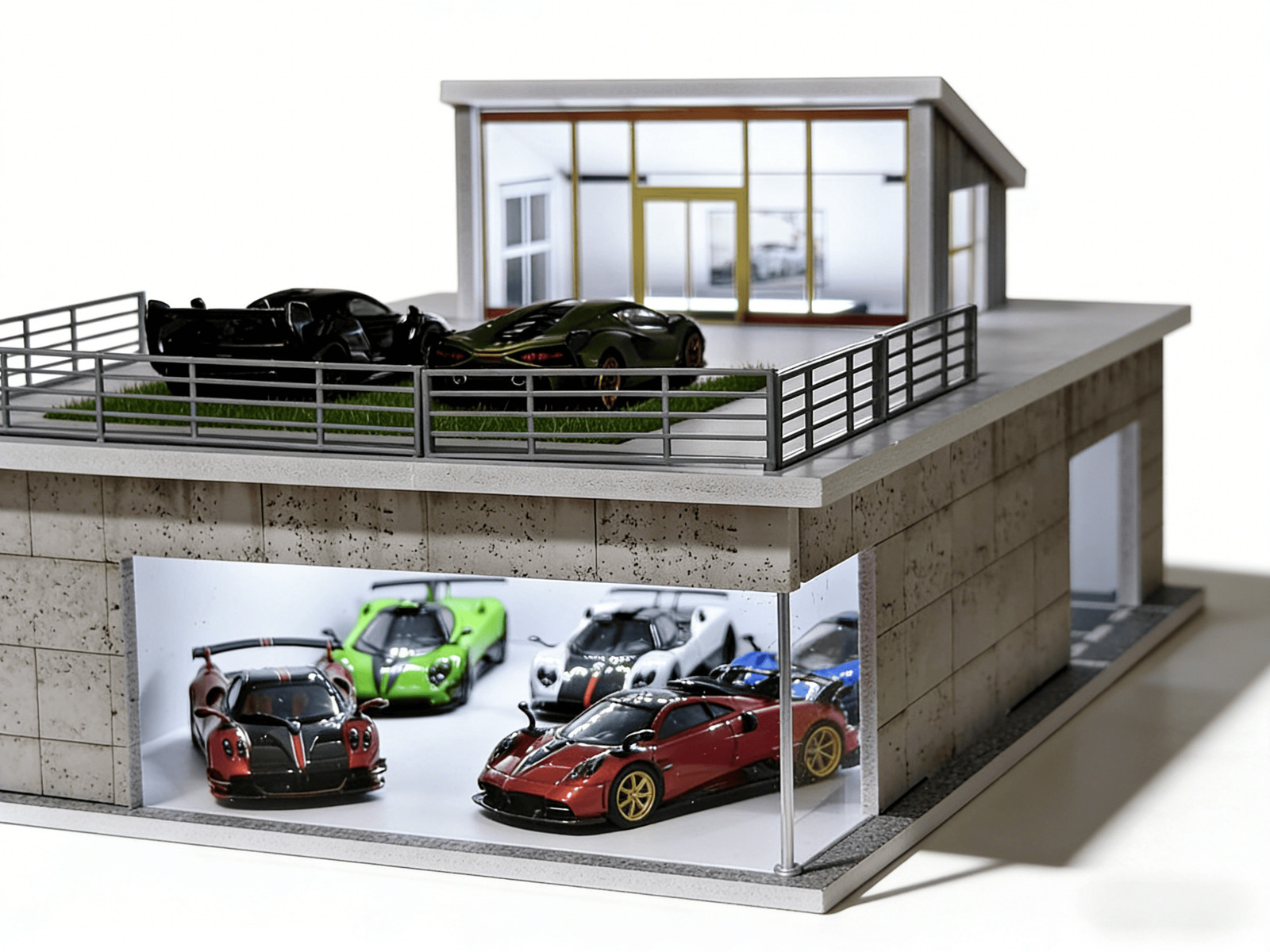 US 1/64 Diorama Garage Model LED Lighting Model Car Display Parking Lot Scene