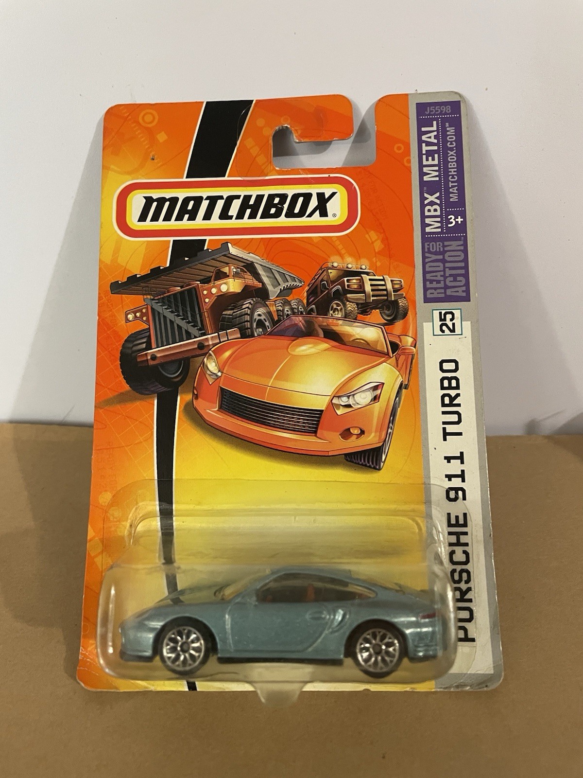 Matchbox Porsche 911 Turbo Light Blue 2007 MBX Metal BAD CARD