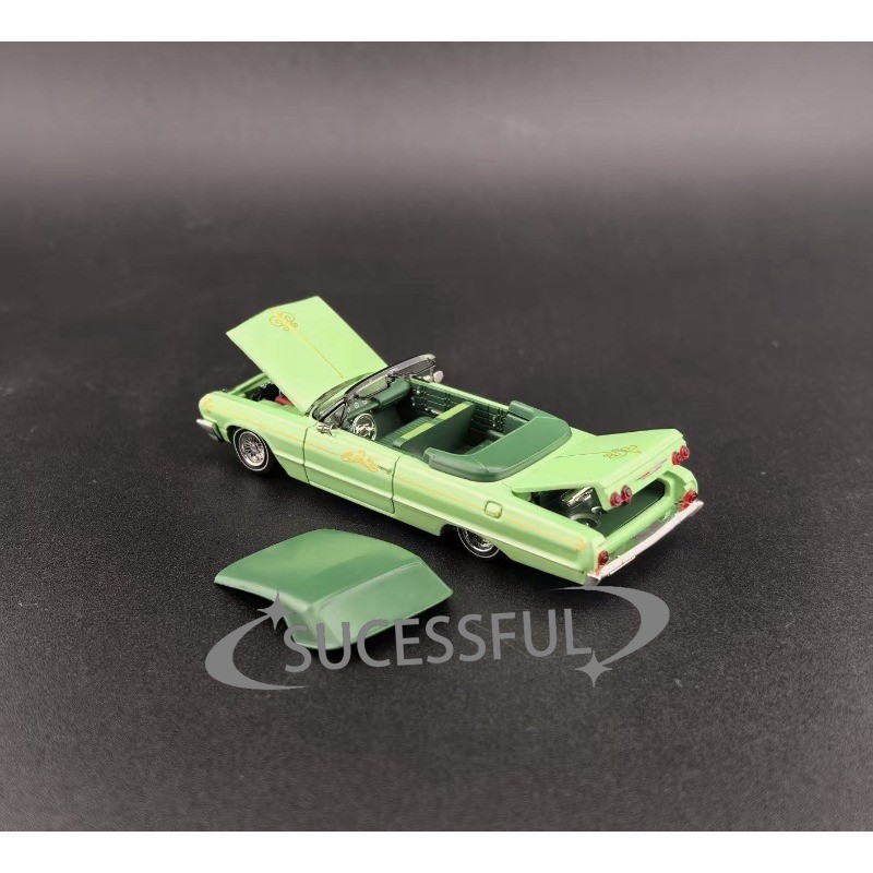 FW 1:64 Green Impala Lowrider Open Adjustable Chassis Diecast Car Model