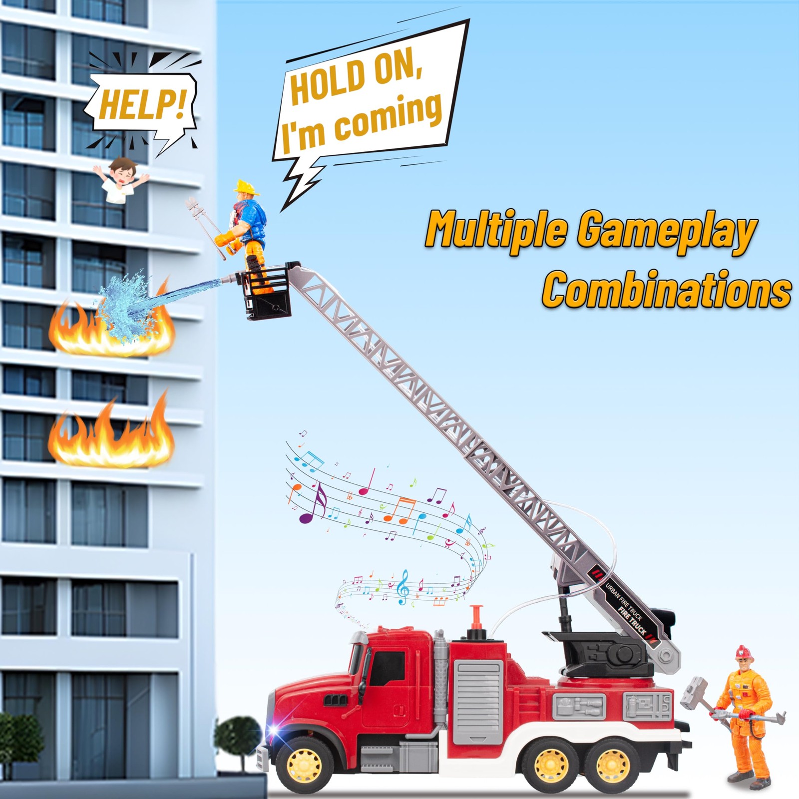 Fire Truck Toy with Sound & Light – 2pcs Firefighter & Water Sprinkler with W…
