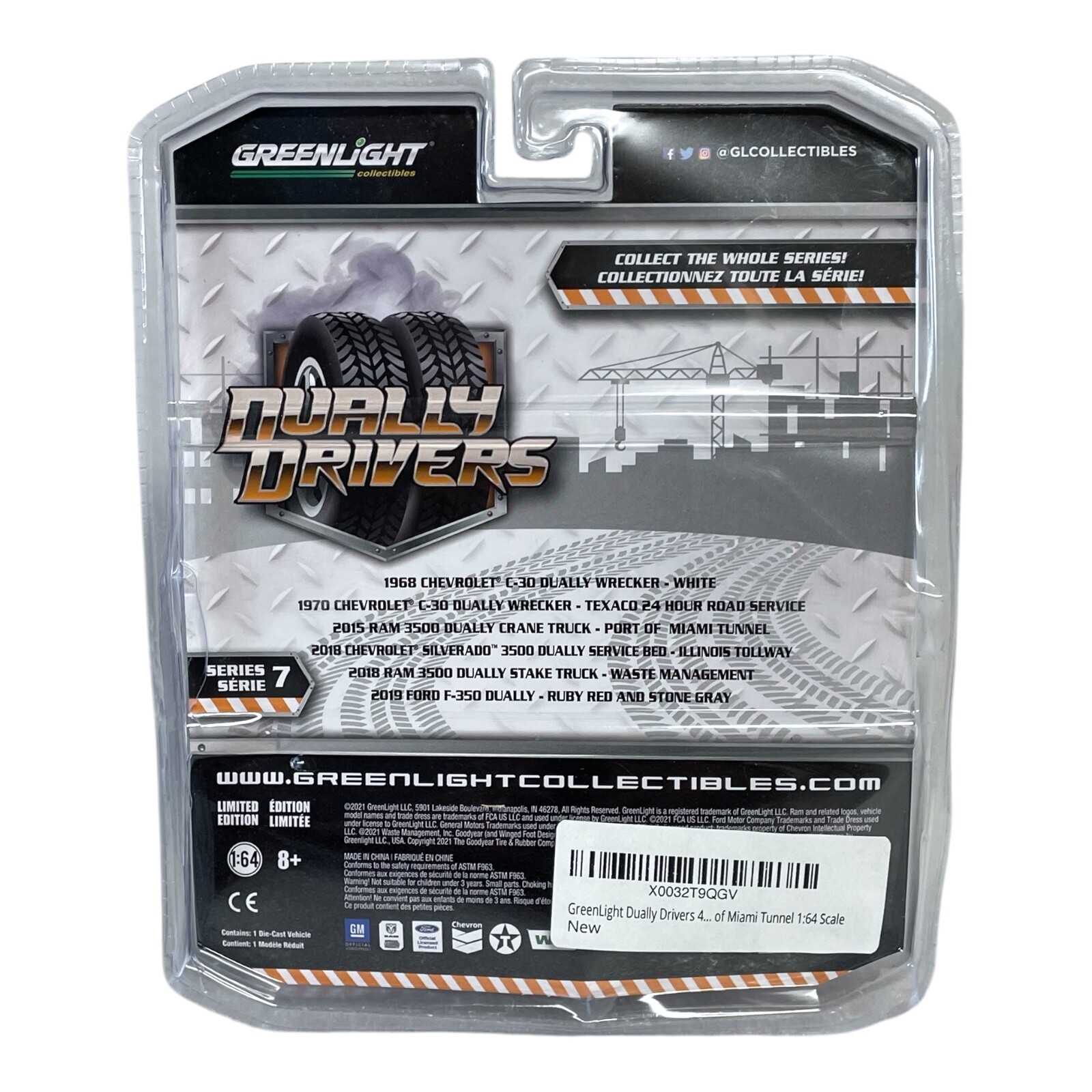 GreenLight 2015 Dodge RAM 3500 Crane Truck Port of Miami Tunnel Die Cast 1:64
