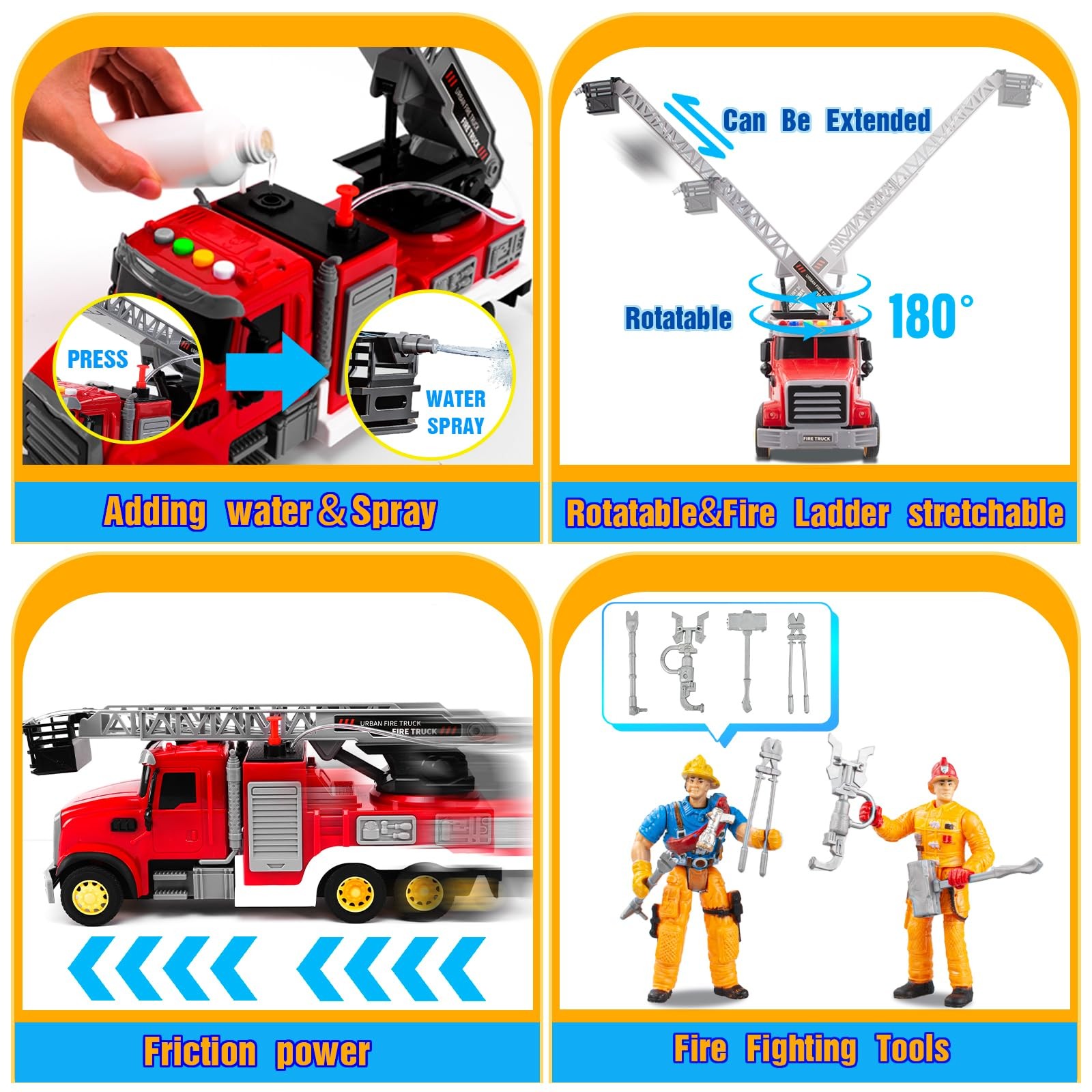 Fire Truck Toy with Sound & Light – 2pcs Firefighter & Water Sprinkler with W…