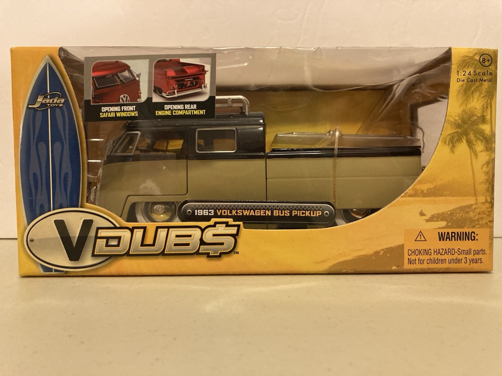 Jada 1/24 1963 Volkswagen Bus Pickup V DUB$ Black/Tan NEW NEVER OPENED
