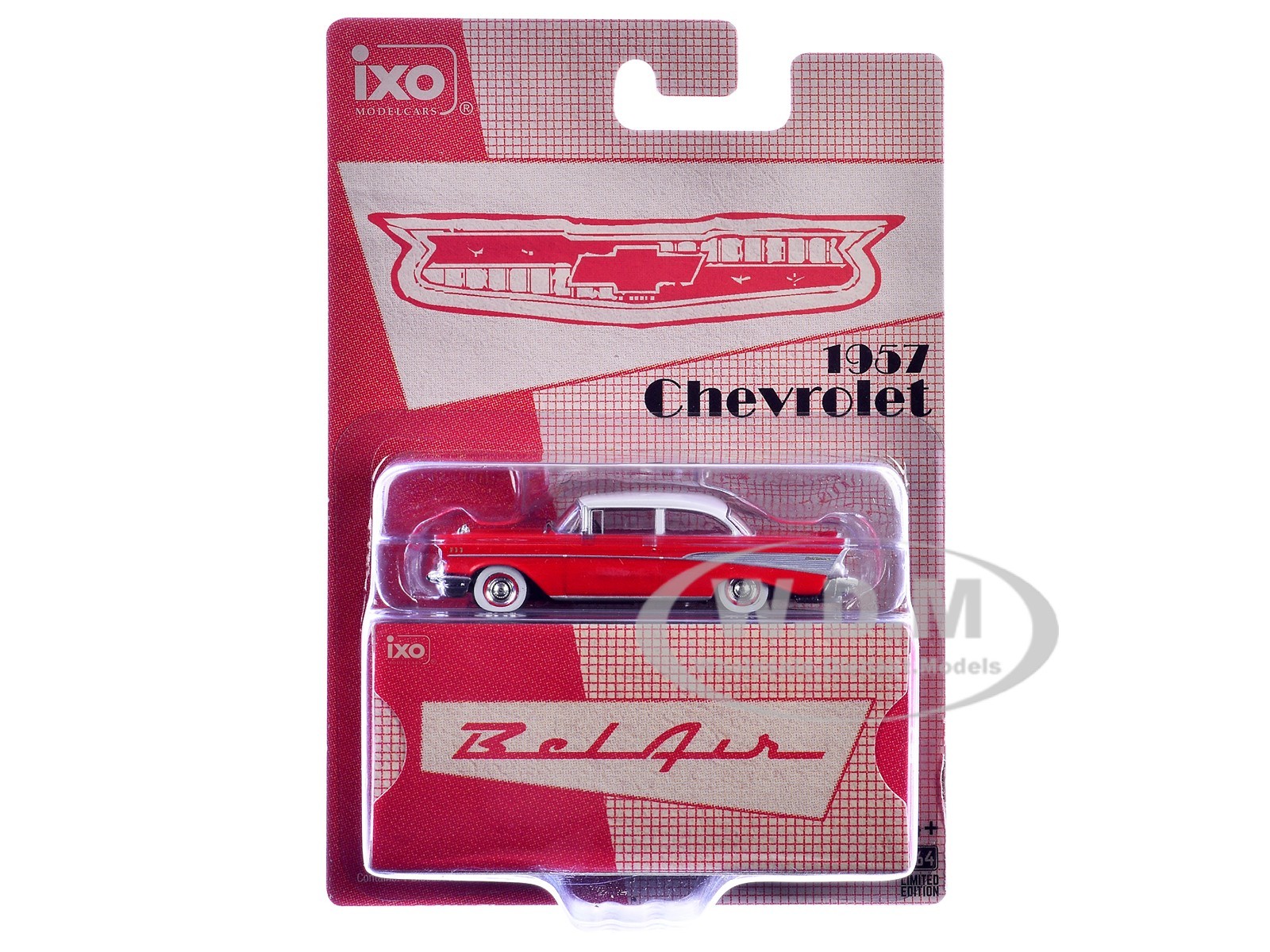 1957 CHEVROLET BEL AIR RED 1/64 DIECAST MODEL CAR BY IXO IA64008