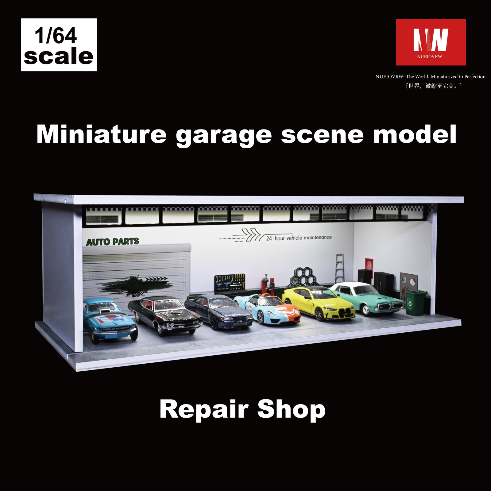 Diorama 1:64 Car Garage Model LED Lighting Street View Building Scene Model