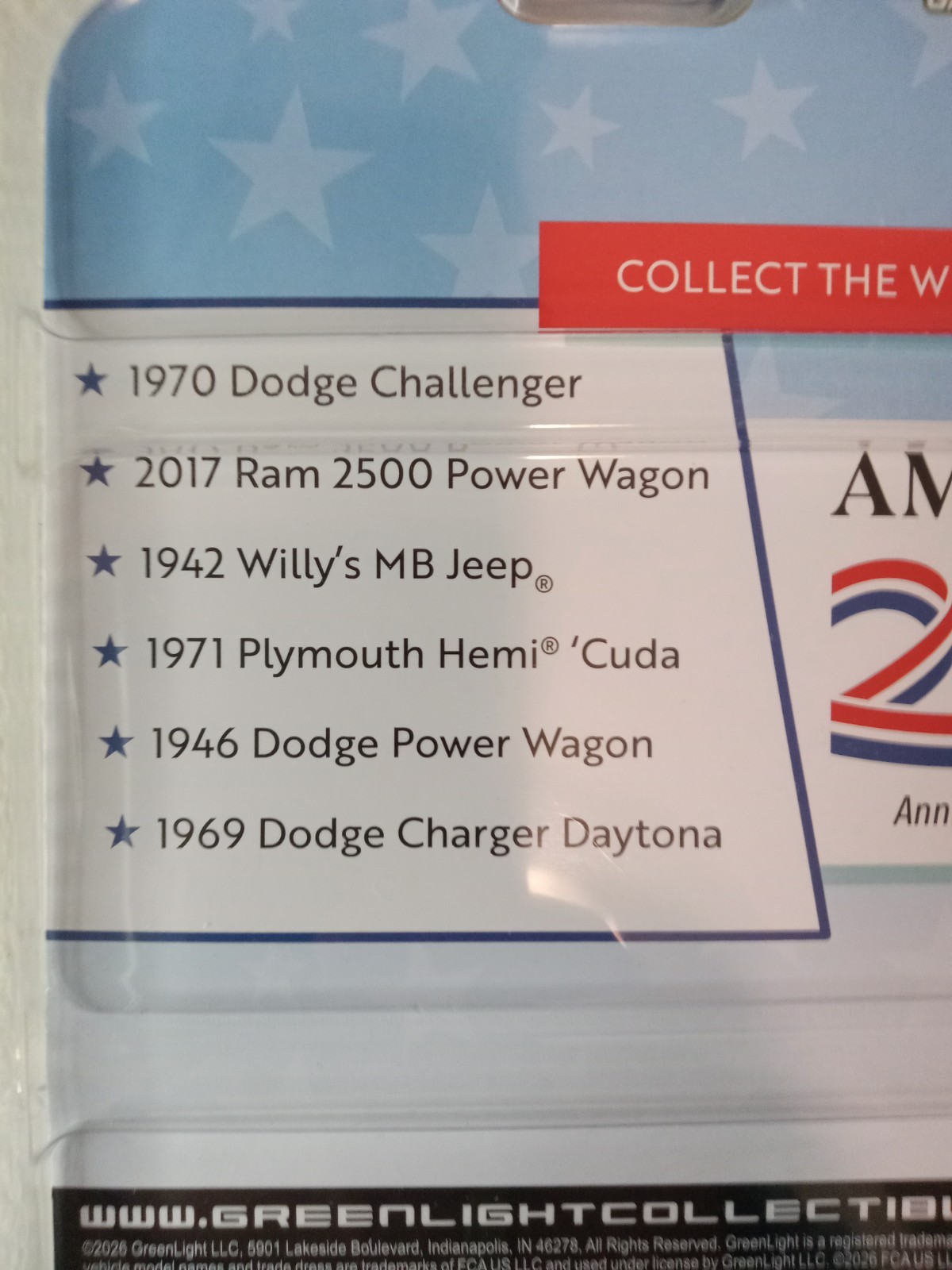 1:64 Greenlight *AMERICA 250* 1971 Plymouth Hemi ’Cuda NIP 250th Anniversary