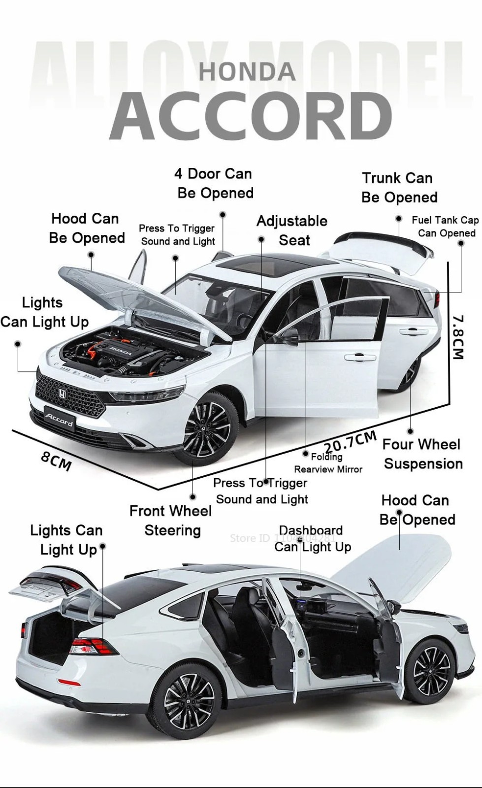 1:18 Honda Accord Sedan Diecast Model Collectible with Sound & Light Features