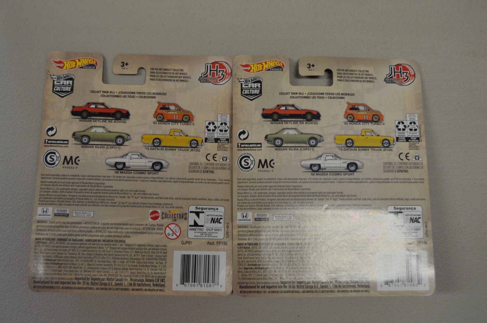 Hot Wheels JH3 Japan Historics White Mazda Cosmo + Yellow 75 Datsun Sunny Truck