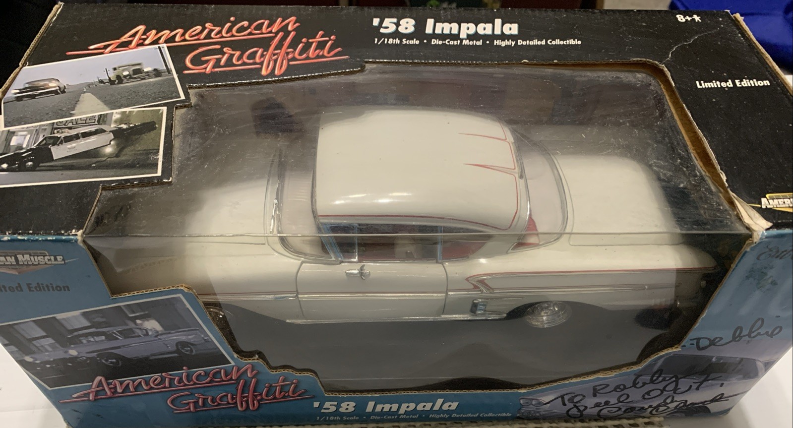 ERTL 1958 Chevrolet Impala AMERICAN GRAFFITI White 1/18 Scale Signed By Debbie