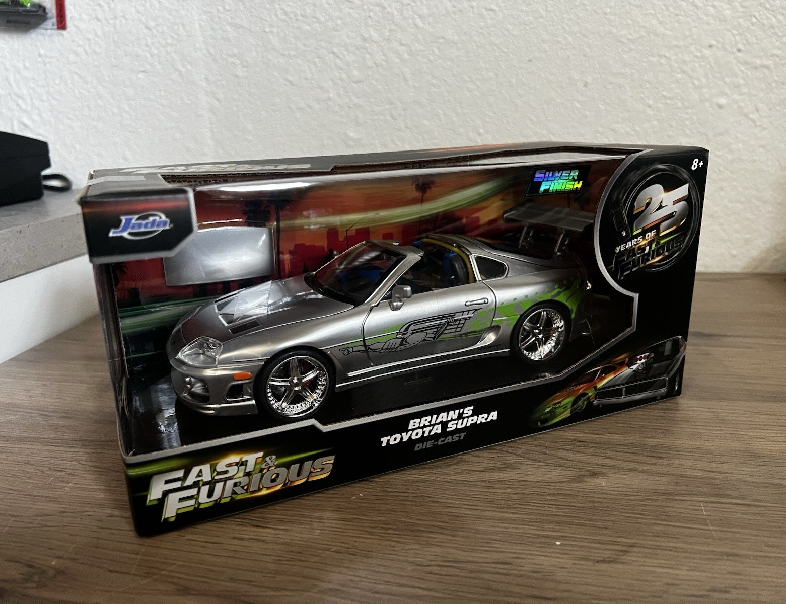 Jada Fast & Furious 1:24 1995 Toyota Supra Diecast Silver/Green Unopened