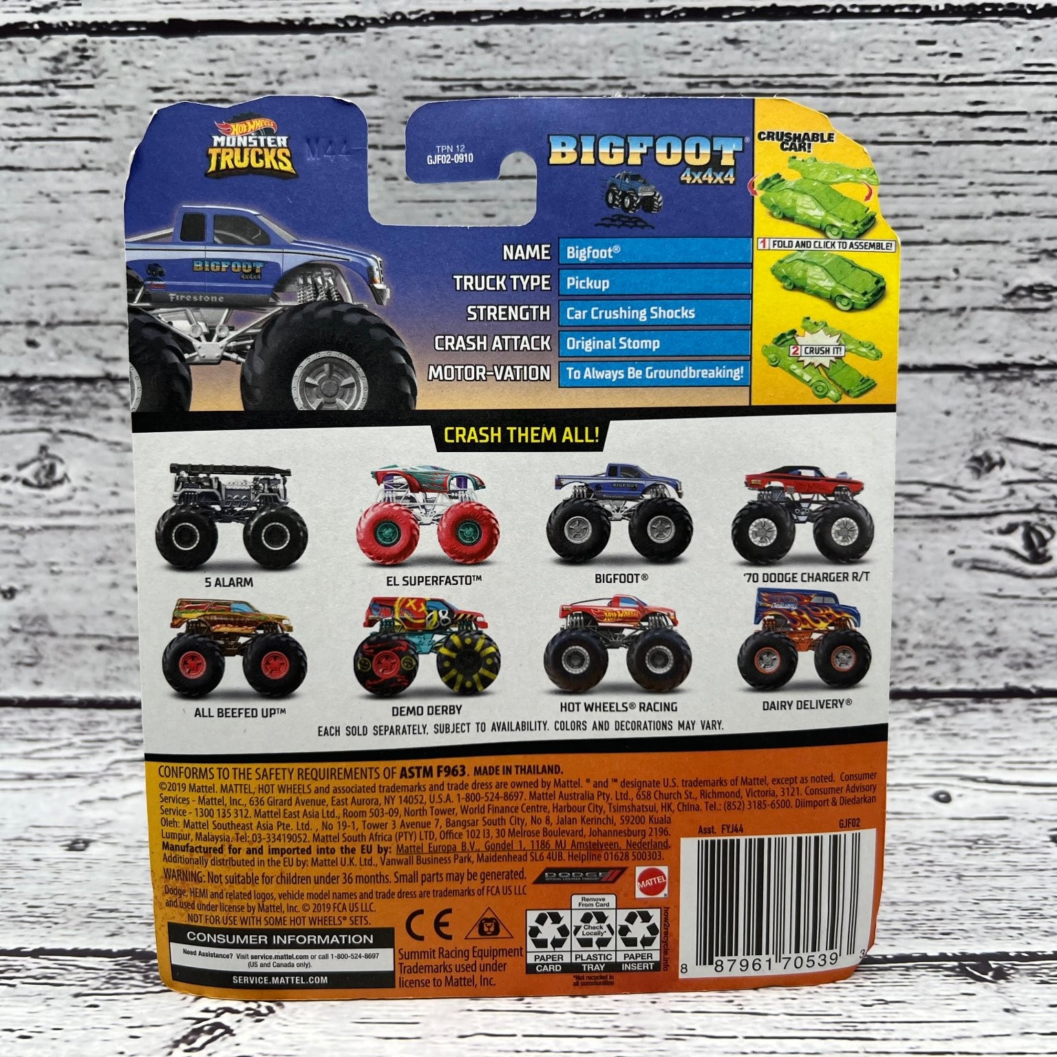 Hot Wheels Monster Trucks Bigfoot 2020 Monster Trucks Live 1:64 Crushable Car