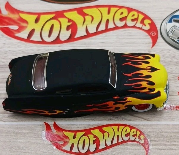 1951 Mercury Lead Sled Custom Black Yellow/Orange Flames Red Rim Whitewall Tires