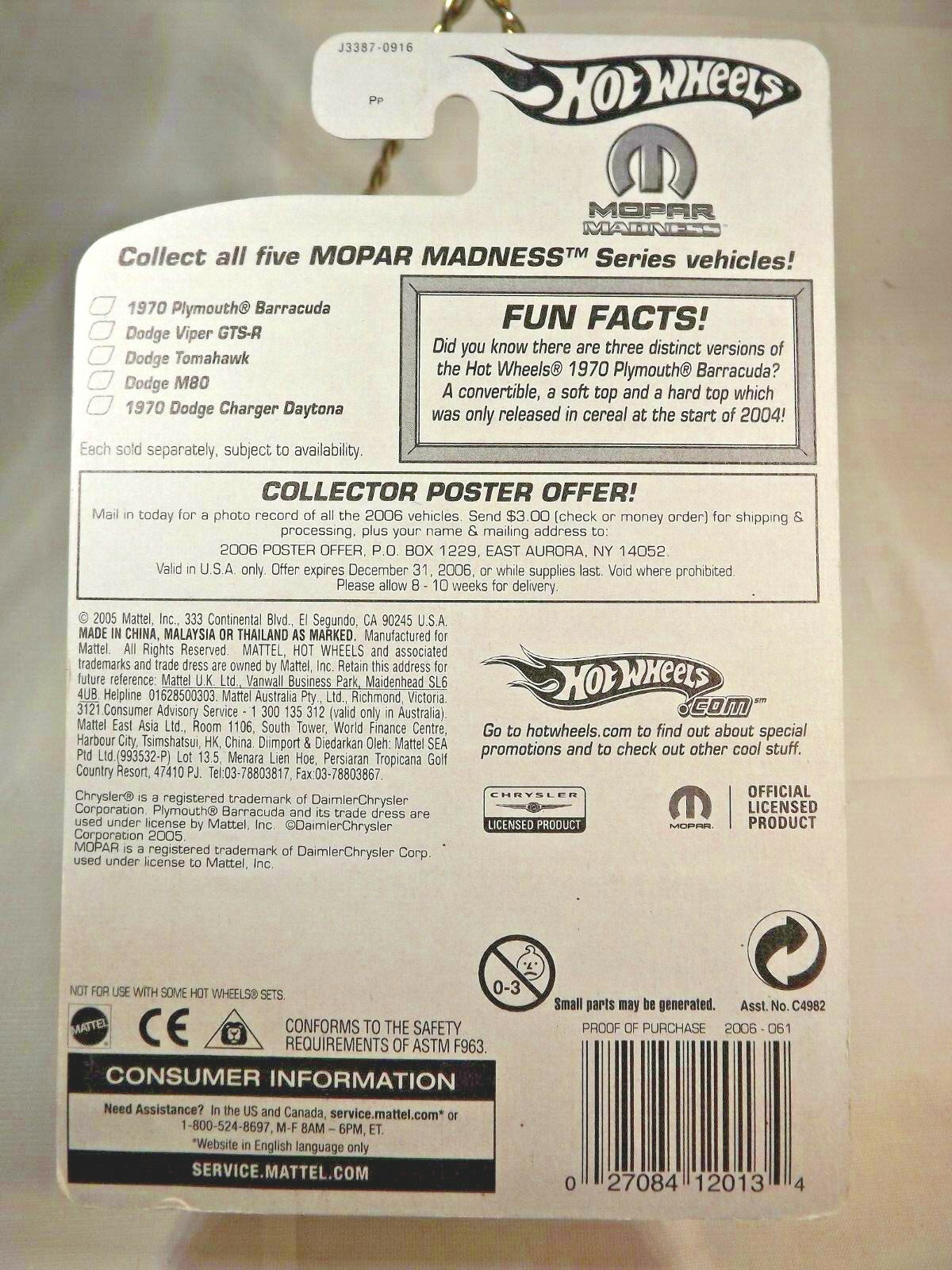 2006 Hot Wheels #61 Mopar Madness 1/5 70 PLYMOUTH BARRACUDA Blue Variant w-Tampo