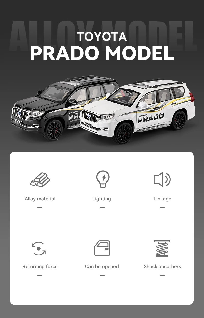 1/18 Toyota Land Cruiser Prado GX White Diecast Model Car Gifts For Friends