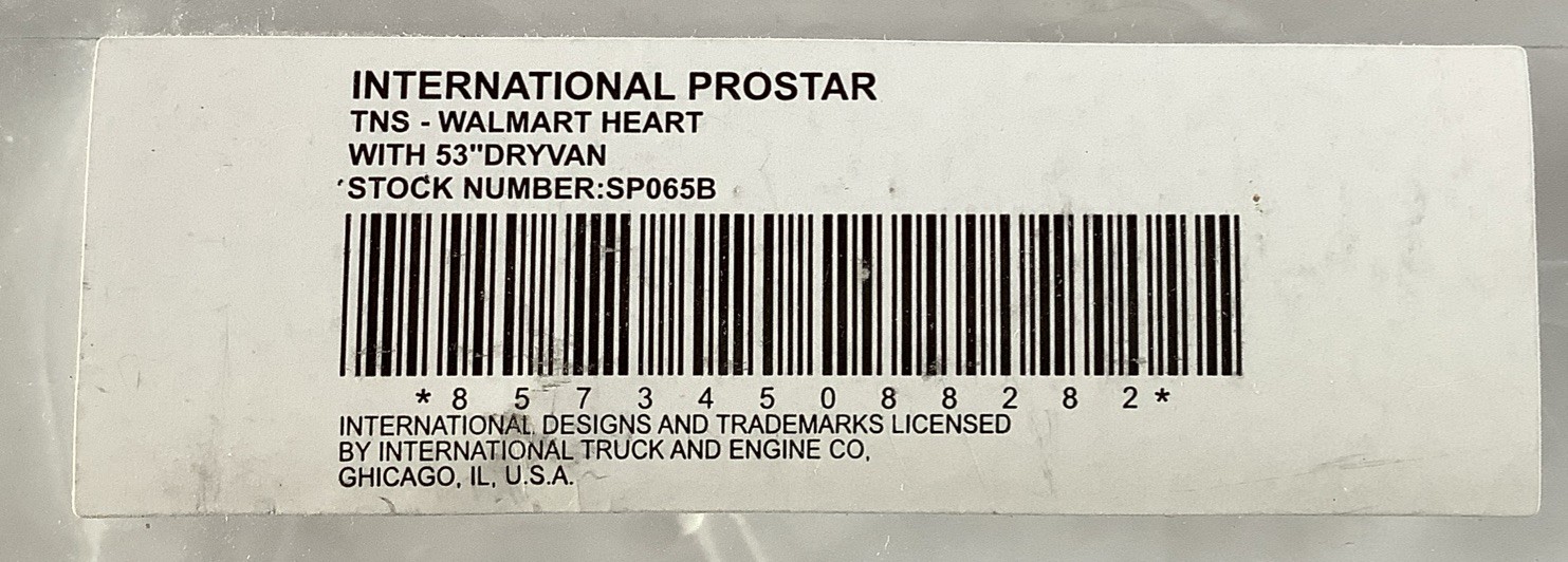 Intl. Prostar Sleeper Cab Tractor w/53’ Dryvan Trailer Walmart (heart Logo) 1:87