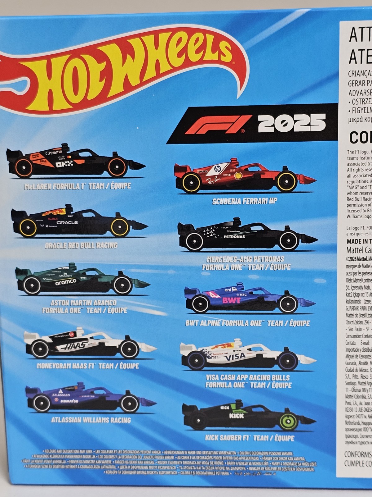 Hot Wheels Formula 1 F1 2025 10-Pack All 10 Teams McLaren Ferrari Red Bull