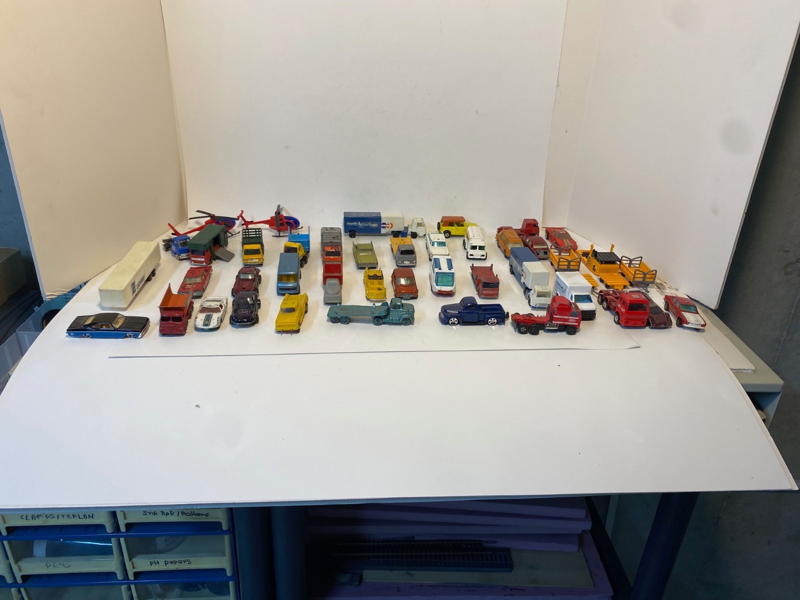 Lot of 185 Matchbox cars, trucks, and other equipment HO scale