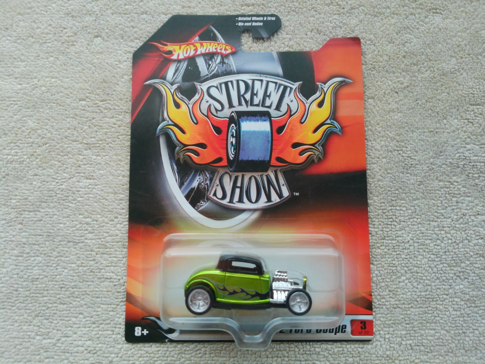 2006 Hot Wheels Street Show 32 Ford Coupe 3/32 Green & Black w/Real Rider NIB!