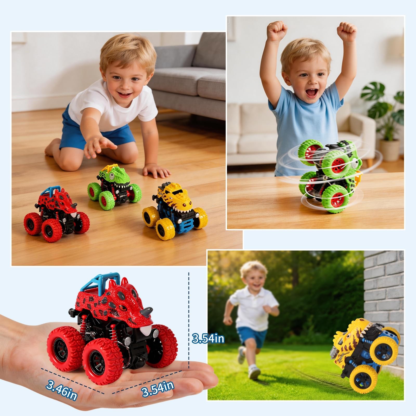 Dinosaur Toys 3 Pack Friction Power 360Â° Rotating Push and Go for Ages 2-5