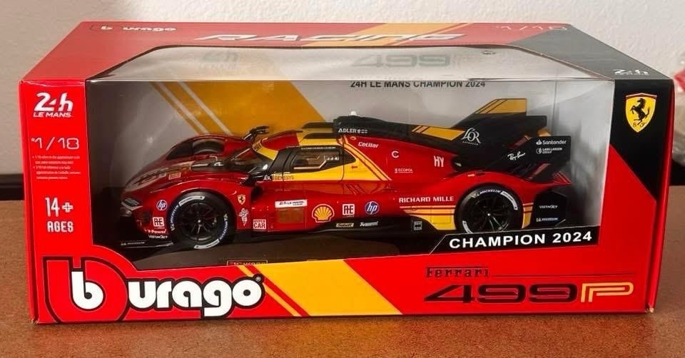 Bburago 1:18 Ferrari 499P 2024 Red Diecast Car Model 24h Le Mans Champion