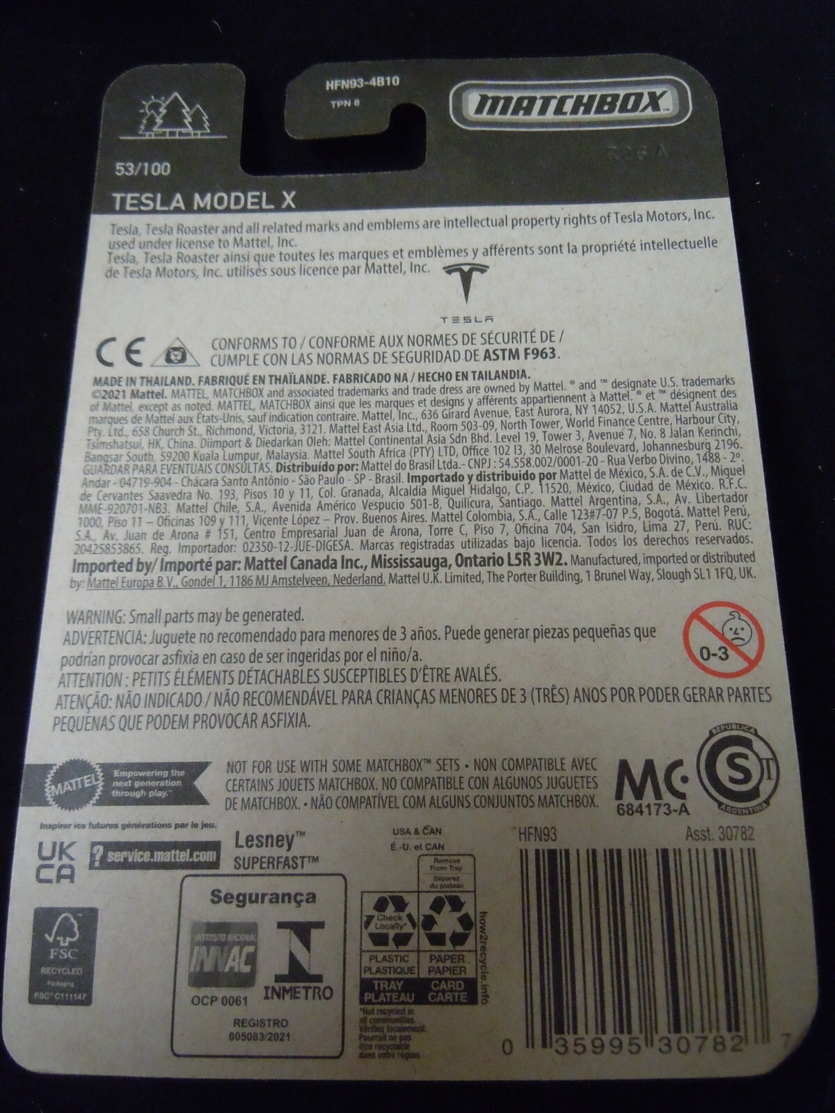 2021 Matchbox 53/100 Blue TESLA MODEL X New Model Near Mint