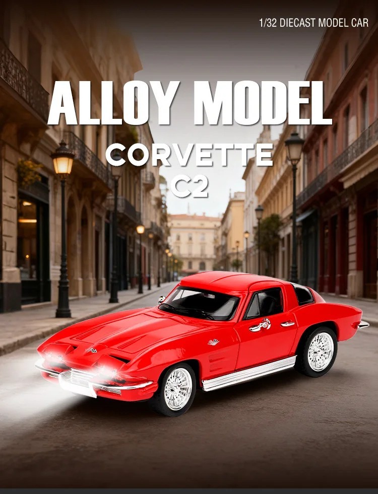 1:32 1963 Chevrolet Corvette Sting Ray C2 Coupe Model Car Collectible Toy Gift