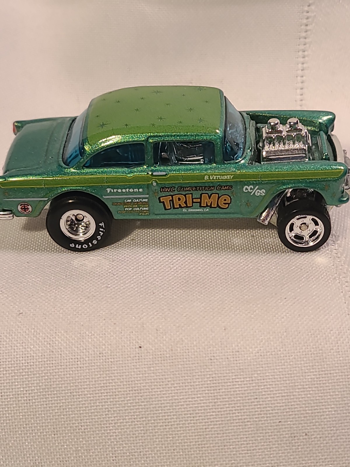 Hot Wheels Car Culture Dragstrip Demons ‘55 Bel Air Gasser Green Metal Base